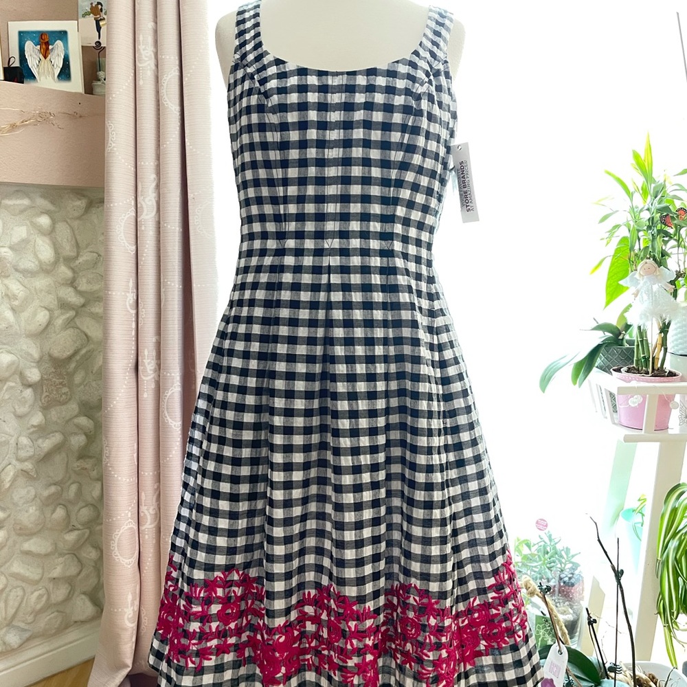 Nine West Checkered Embroidered Dress